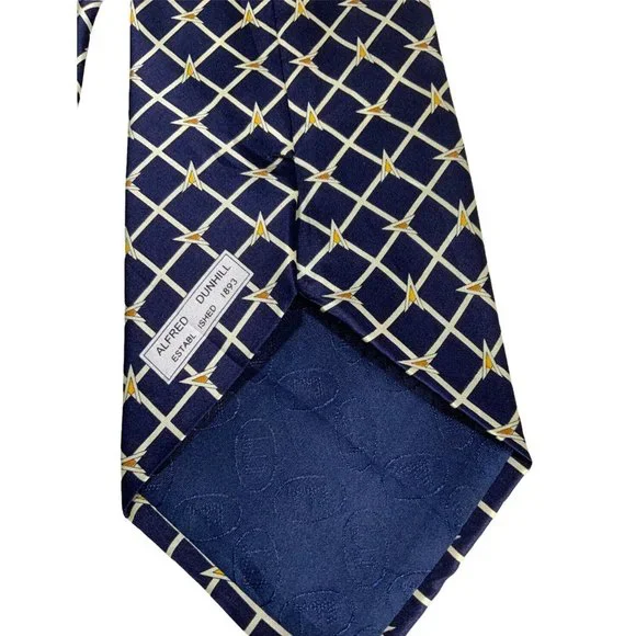 DUNHILL Blue Geometric Silk Tie HANDMADE ITALY 59"/ 4" EC - Picture 3 of 4